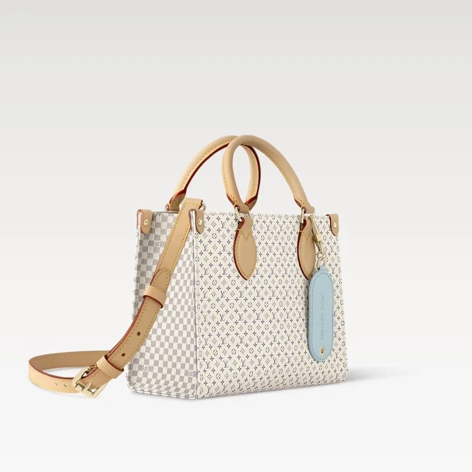 Louis Vuitton OnTheGo PM Tote Bag / Azure Blue/ Sand Gold Hardware