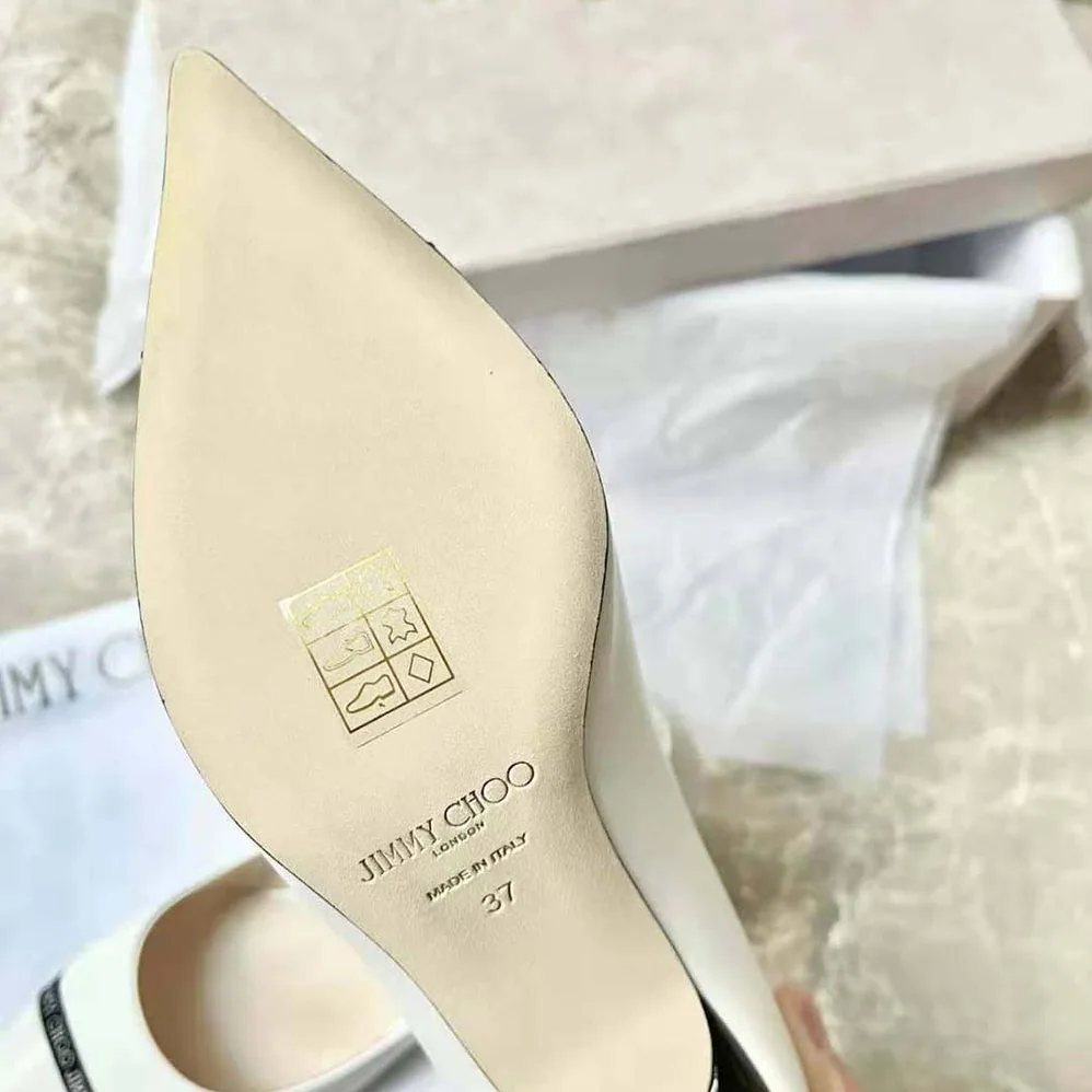 Jimmy Choo RENE 65 Latte Nappa Leather Pointed Pumps with Logo for Women in Woven Ribbon