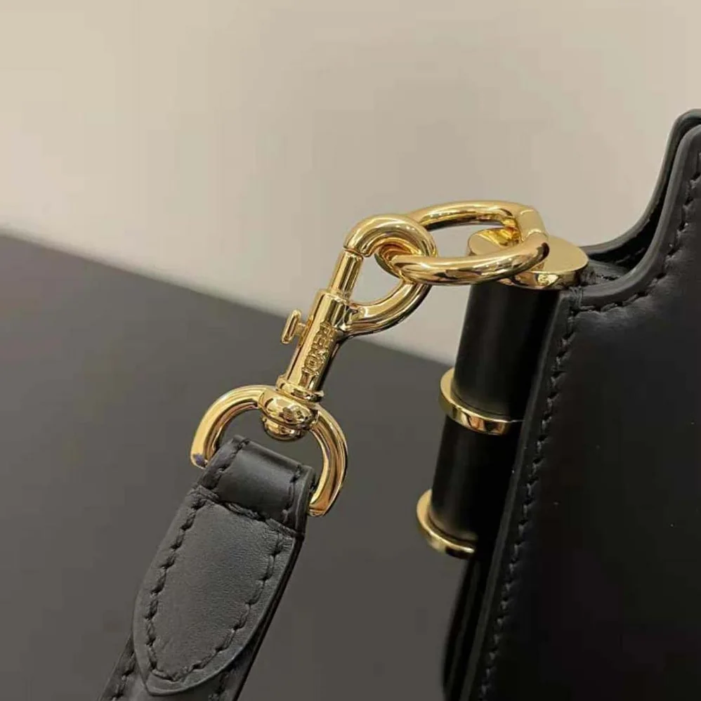 Fendi Touch Leather Bag with A Metal FF Clasp for Women in Black Fendi Touch Leather Bag with A Metal FF Clasp for Women in Black