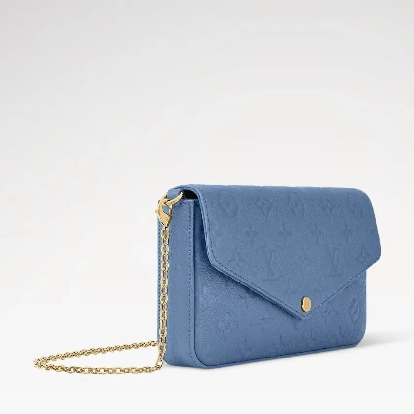 Louis Vuitton Pochette Felicie Shoulder Bag in Denim Blue Gold Hardware