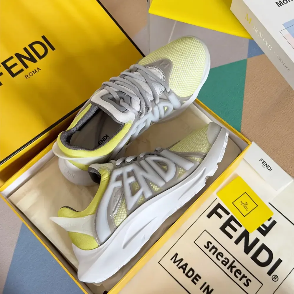 Fendi Tag Sneakers Yellow Technical Mesh Running Sneakers for Men Fendi Tag Sneakers Yellow Technical Mesh Running Sneakers for Men