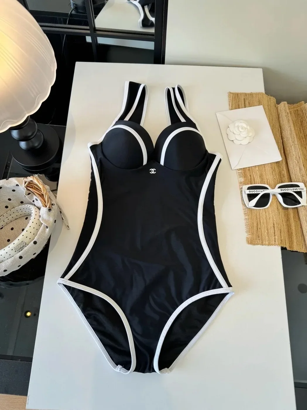 Chanel Contoured Interlocking CC One in Piece Swimsuit Black
