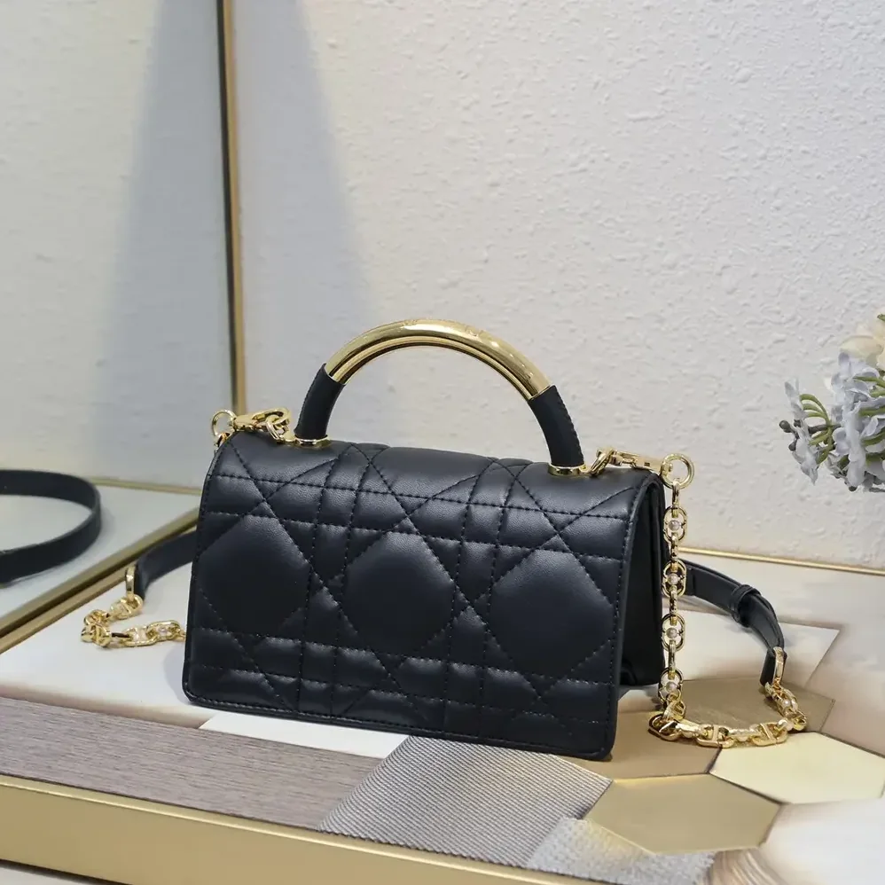 Dior Mini Dior Ange Bag Black Macrocannage Calfskin for Women