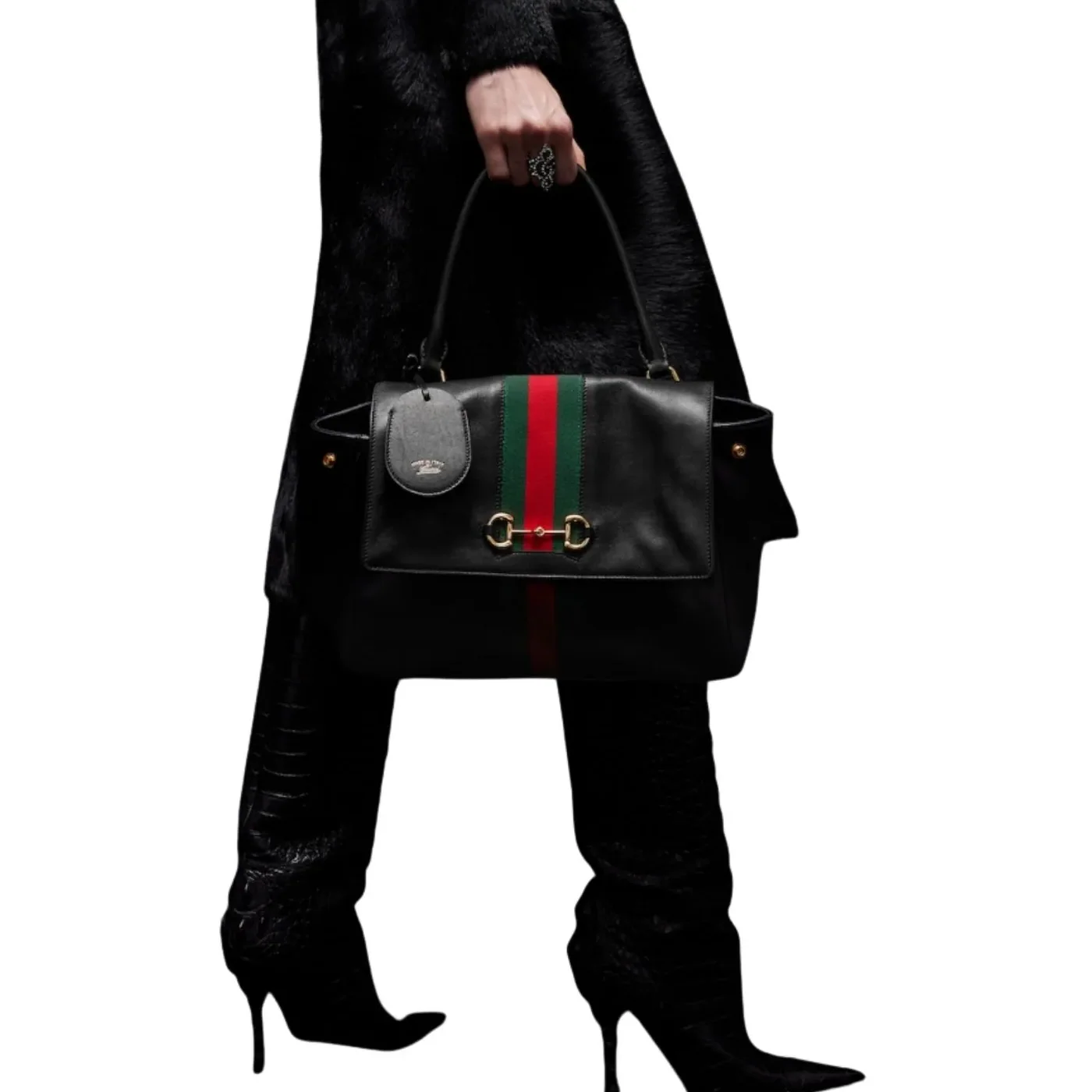 Gucci Paparazzo Medium Top Handle Bag in Black/ Grey Gold Hardware