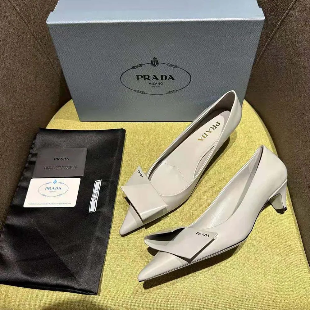 Prada Brushed Leather Pumps for Women in Gray