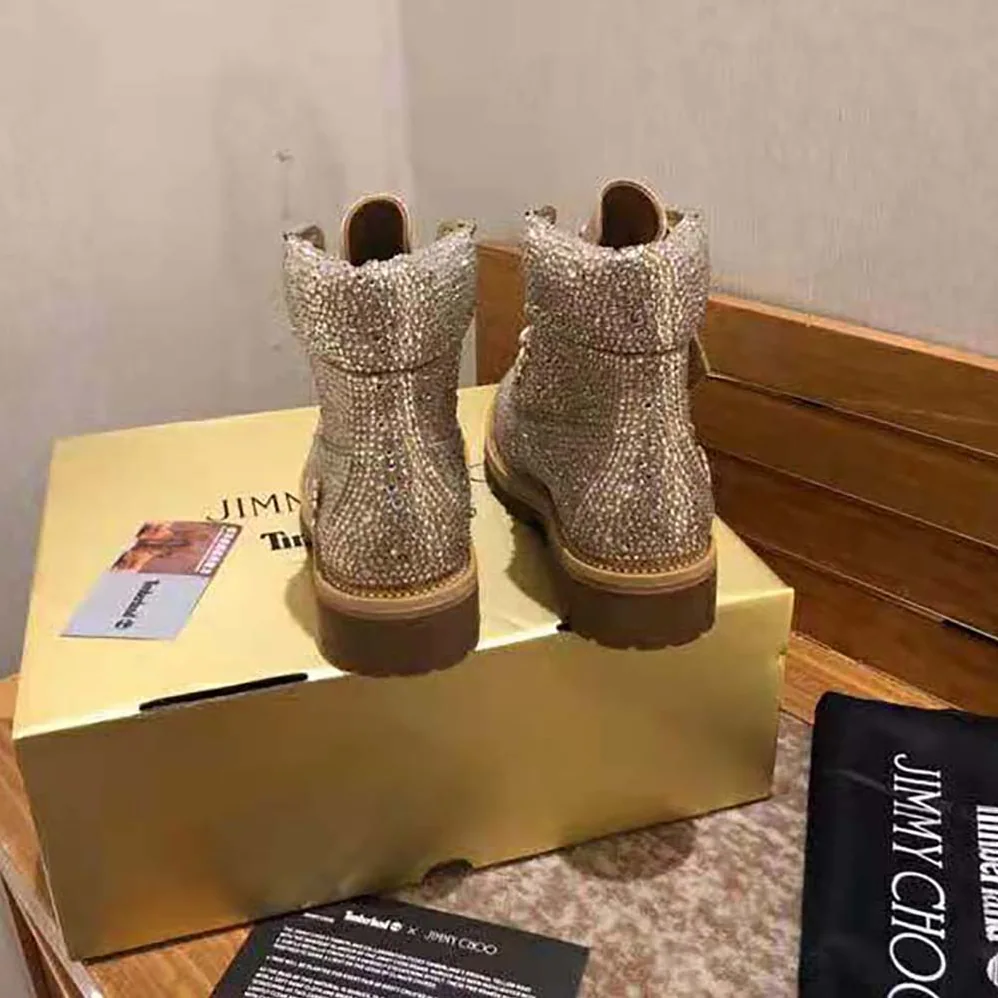 Jimmy Choo JC X Timberland/f Golden Mix Shimmer Suede Boots with Crystal Hotfix for Women Jimmy Choo JC X Timberland/f Golden Mix Shimmer Suede Boots with Crystal Hotfix for Women