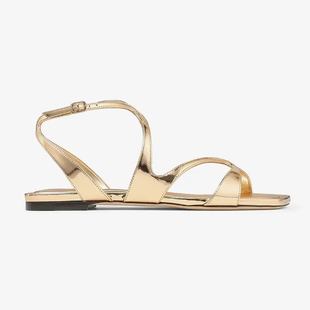 Jimmy Choo Ayla Flat Gold Metallic Leather Flats for Women Jimmy Choo Ayla Flat Gold Metallic Leather Flats for Women