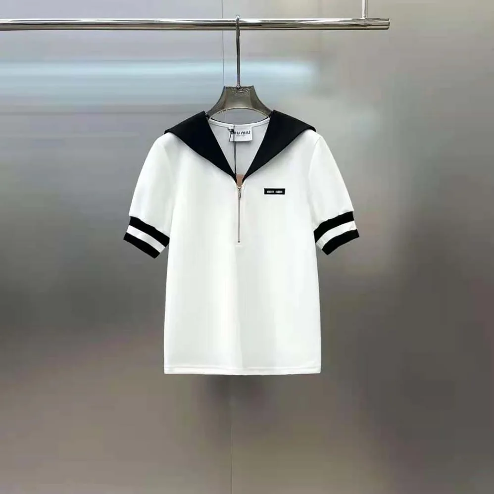 Miu Miu Piqué Top with Jacquard Logo for Women Miu Miu Piqué Top with Jacquard Logo for Women