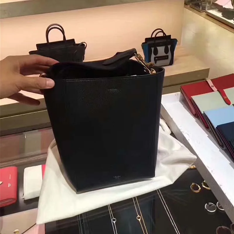 Celine Sangle Small Bucket Bag in Soft Grained Calfskin for Women in Black