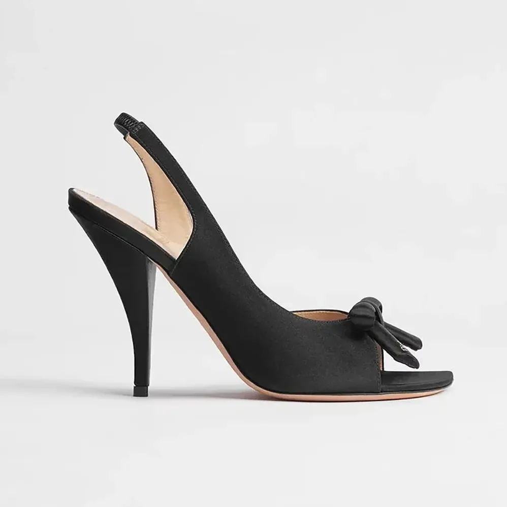 Dior Dior Bow Heeled Slingback Sandal Black Satin for Women
