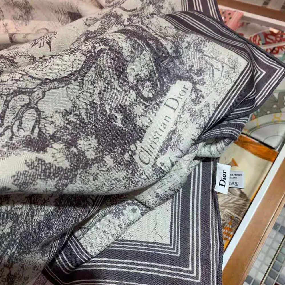Dior Toile De Jouy Square Scarf Gray Silk Twill for Women