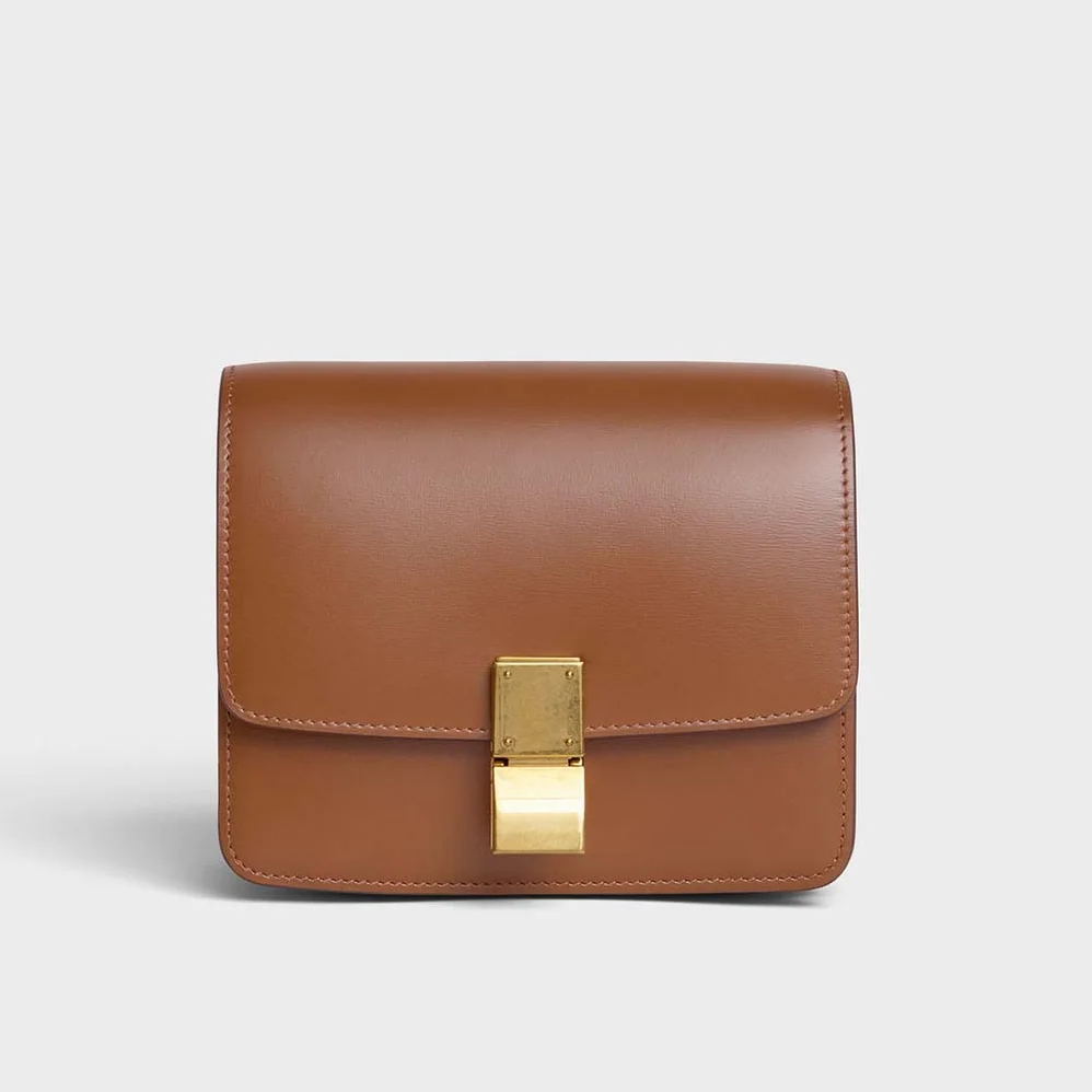 Celine Small Classic Bag in Box Calfskin Leather for Women in Brown