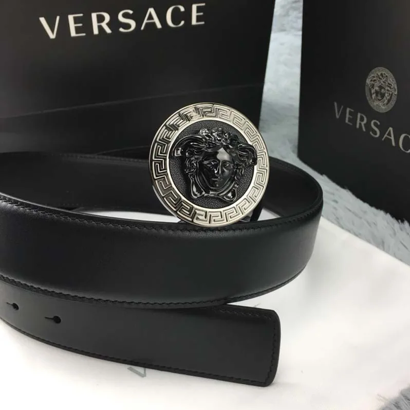 Versace Medusa Greca Leather Belt for Men in Black Versace Medusa Greca Leather Belt for Men in Black