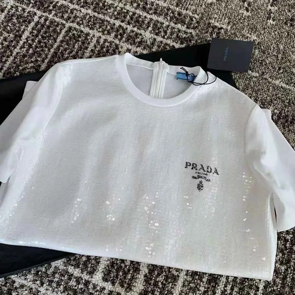 Prada Embroidered Cotton T-shirt for Women in White