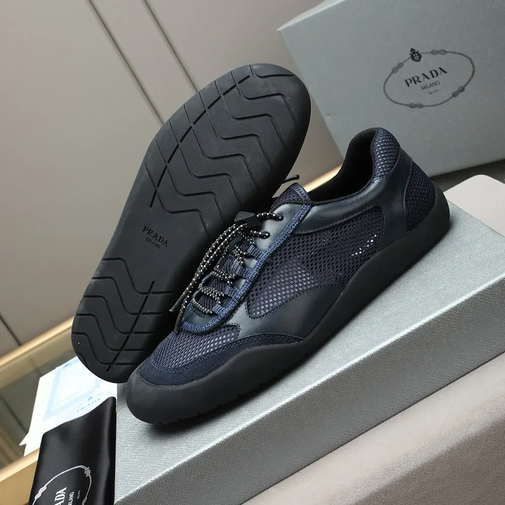 Prada Speedrock Patent Leather and Mesh Fabric Sneakers for Unisex in Navy