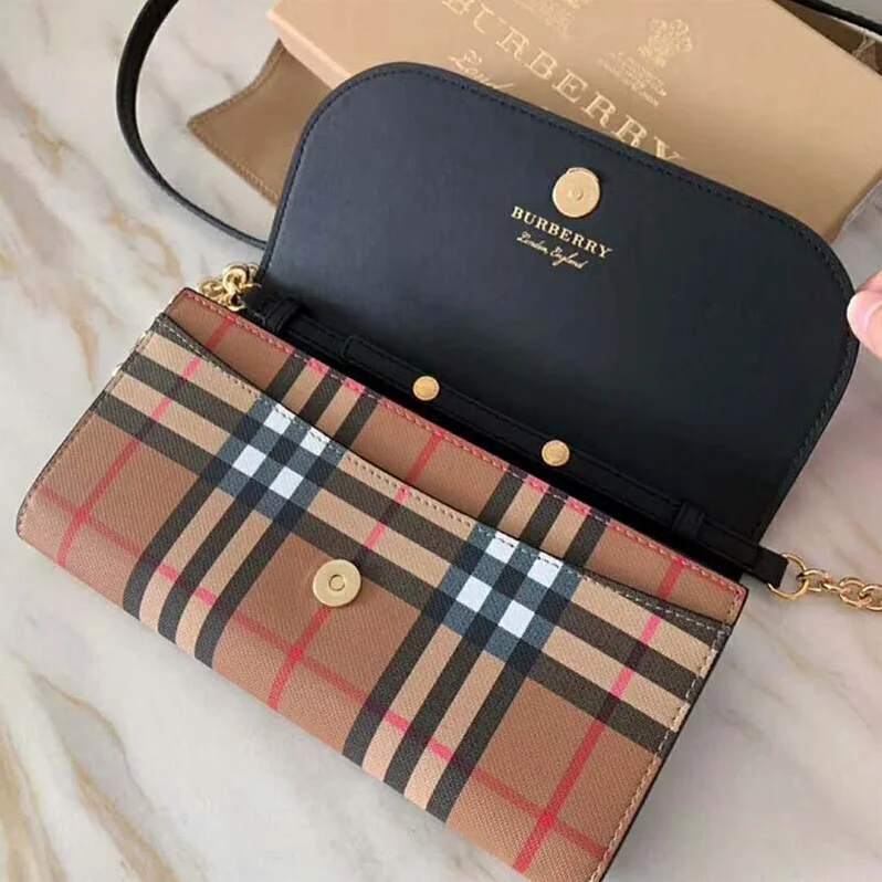 Burberry Vintage Check and Leather Wallet with Chain for Women Burberry Vintage Check and Leather Wallet with Chain for Women