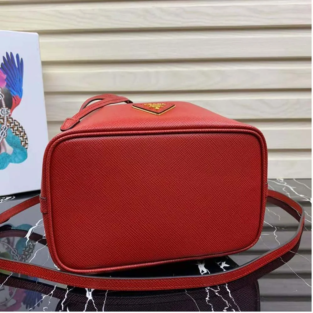 Prada Saffiano Leather Bucket Bag for Women in Red