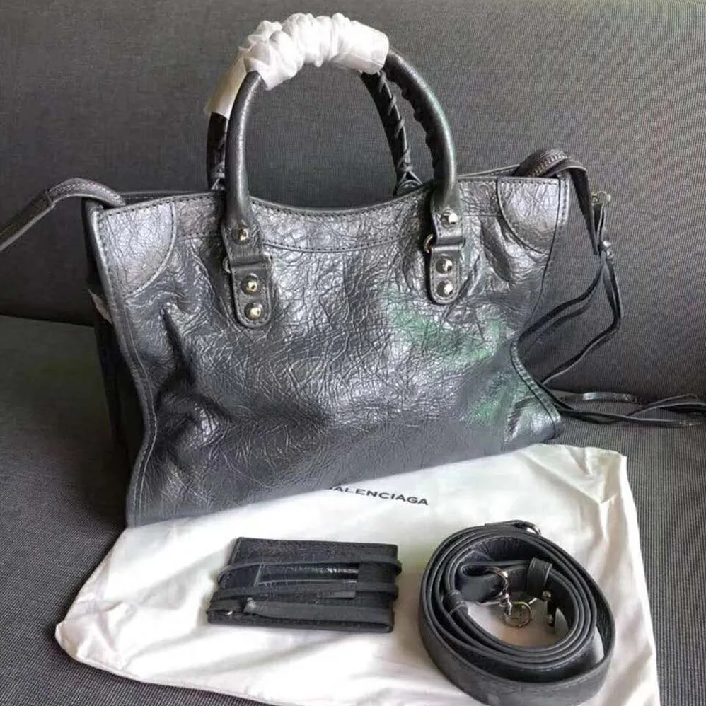 Balenciaga Classic Gold City Small Size Lambskin Bag for Women in Grey