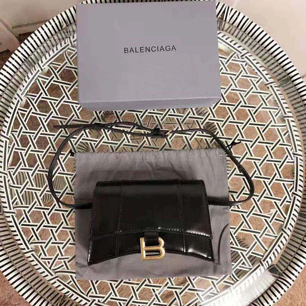 Balenciaga Hourglass Small Beltbag in Black Shiny Box Calfskin for Women Balenciaga Hourglass Small Beltbag in Black Shiny Box Calfskin for Women
