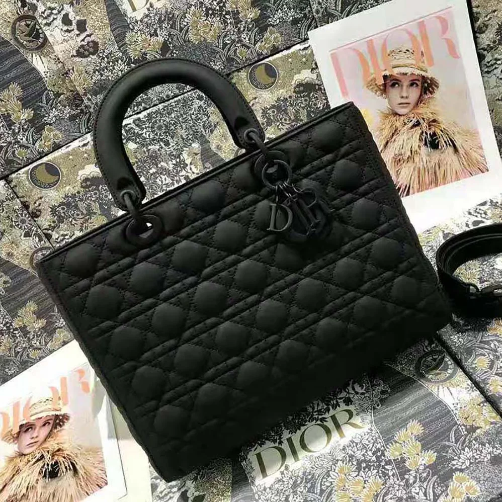 Dior Large Lady Dior Bag Black Ultramatte Cannage Calfskin for Women