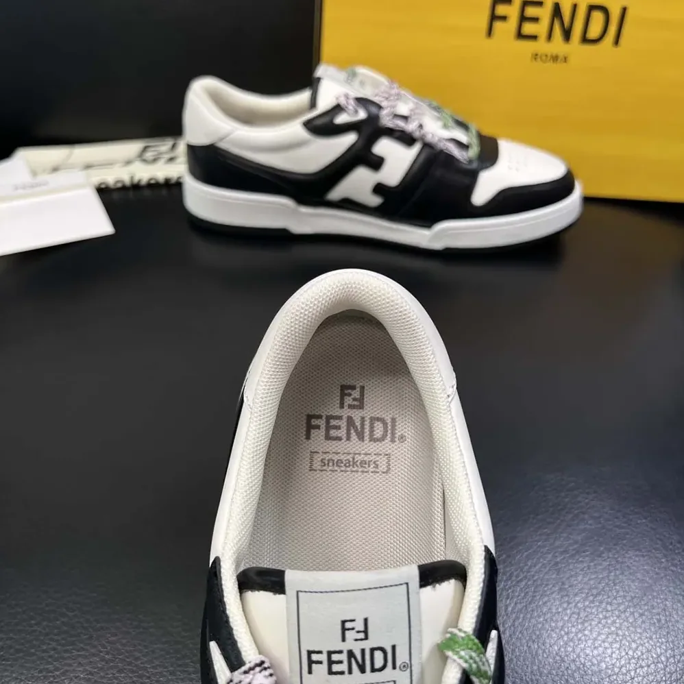 Fendi Match Black and White Leather Low for Unisex in tops