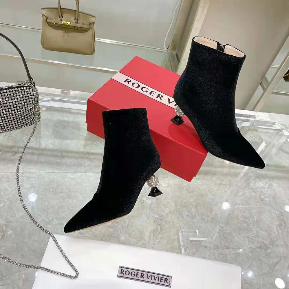 Roger Vivier Marlene Strass Booties in Velvet for Women Roger Vivier Marlene Strass Booties in Velvet for Women