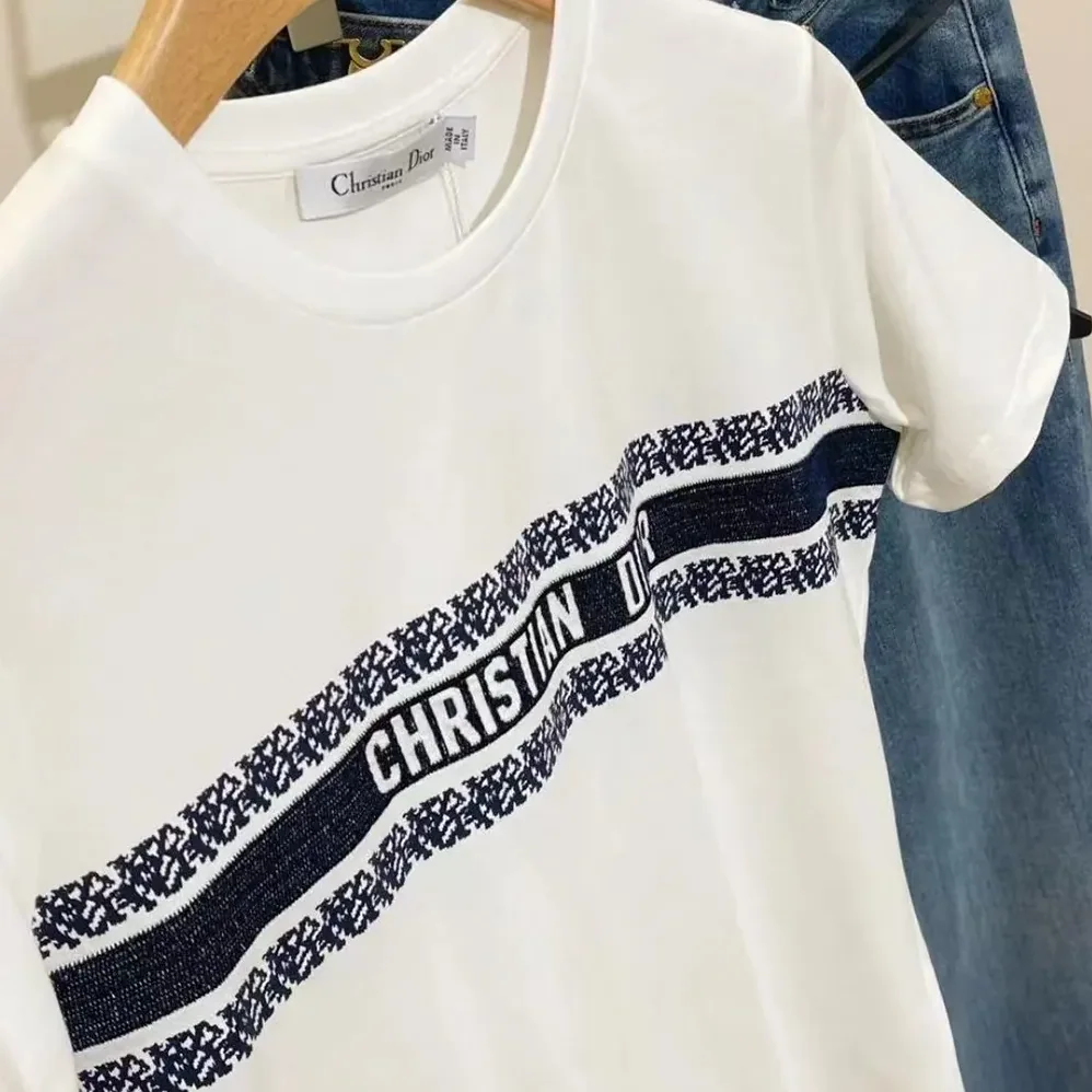 Dior T-Shirt White and Navy Blue Cotton Jersey for Men
