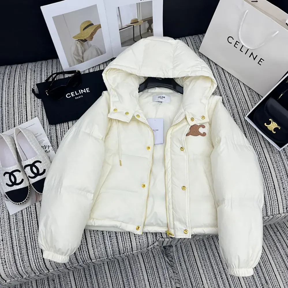 Celine Triomphe Cropped Down Jacket in Lightweight Nylon for Women in White