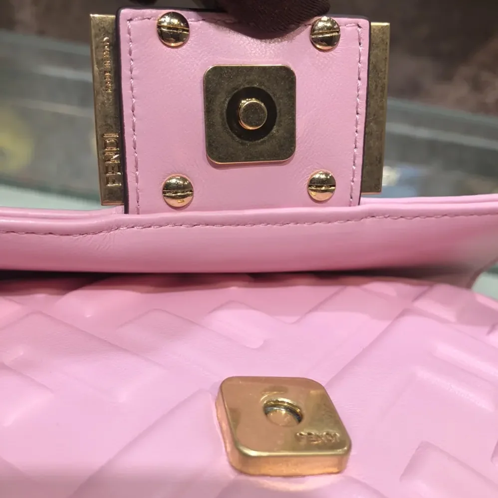 Fendi Baguette Mini Pink Nappa Leather Bag with FF Motif for Women