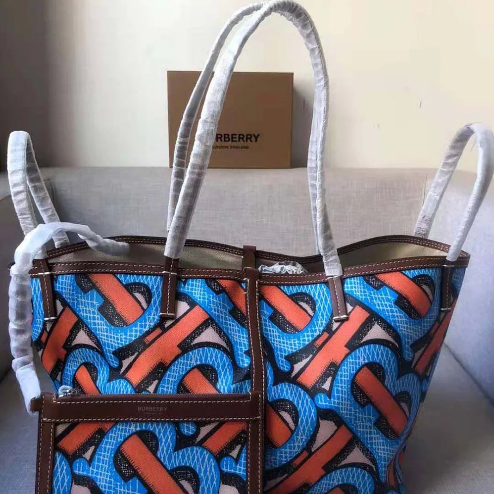 Burberry Mini Monogram Print E-canvas Beach Tote for Women in Orange