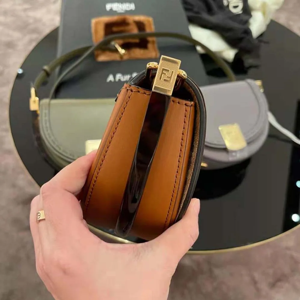 Fendi Moonlight Hand-Stitched Leather Satchel Bag for Women in Brown Fendi Moonlight Hand-Stitched Leather Satchel Bag for Women in Brown