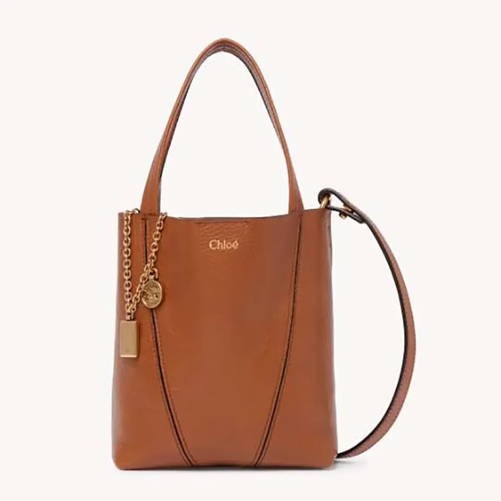 Chloe Small Chloé Spin Tote Bag in Grained Leather for Women in Brown