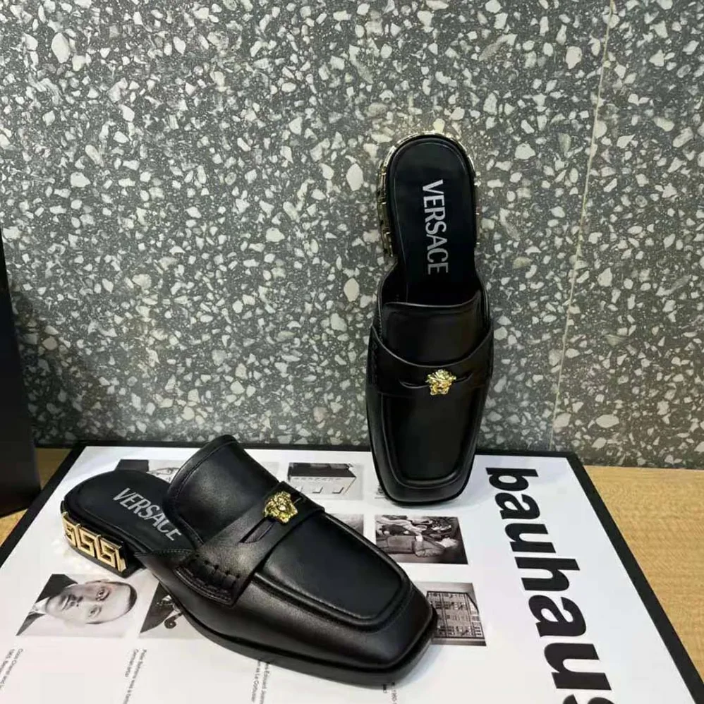 Versace La Medusa Loafers in Calf Leather for Women in Black Versace La Medusa Loafers in Calf Leather for Women in Black