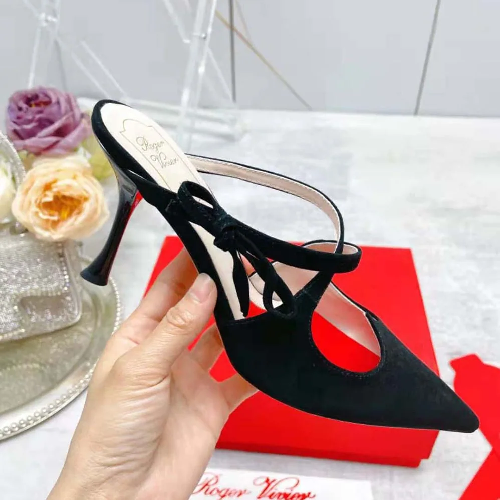 Roger Vivier I Love Vivier Bow String Mules in Suede for Women in Black