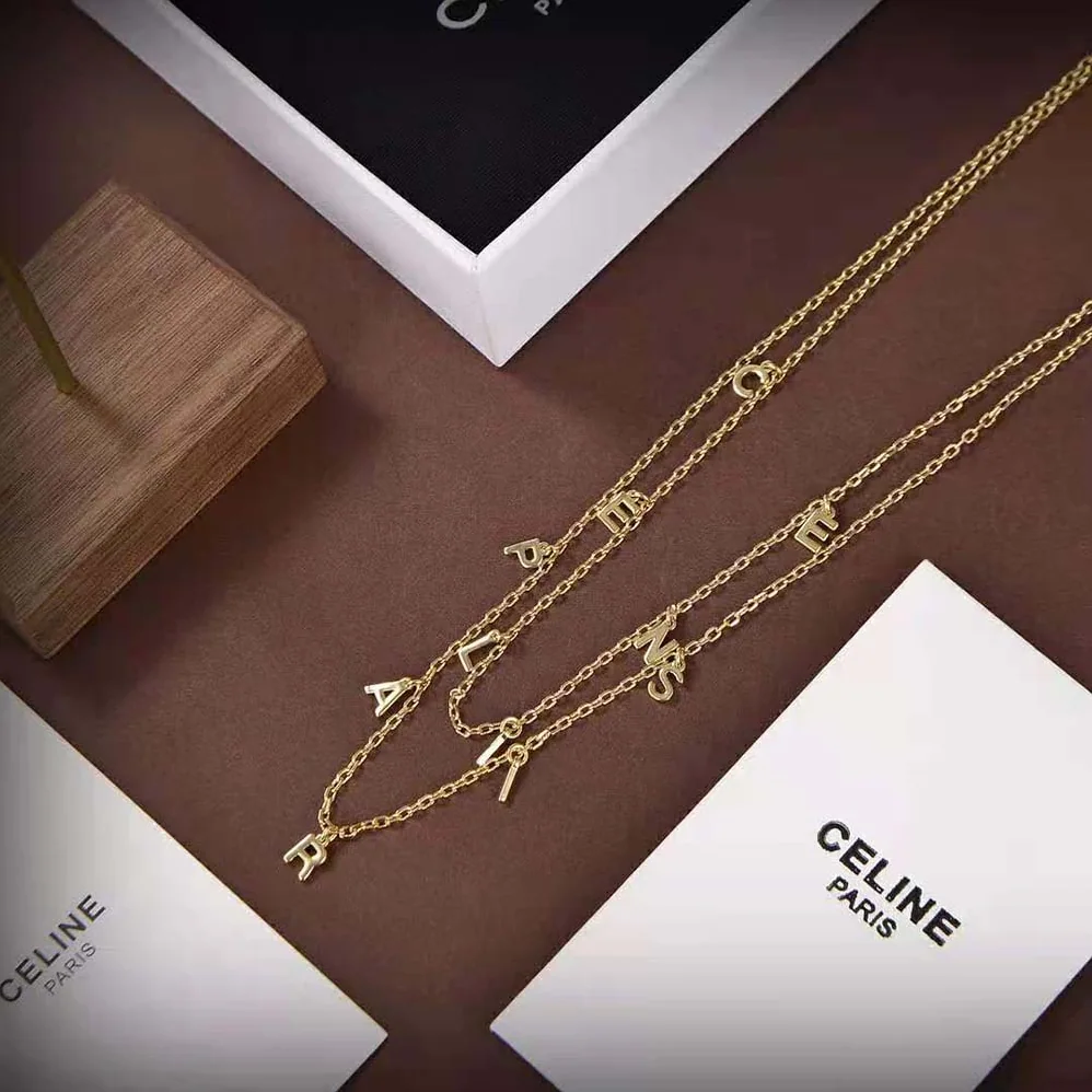 Celine Paris Double Necklace in Brass with Gold Finish for Women