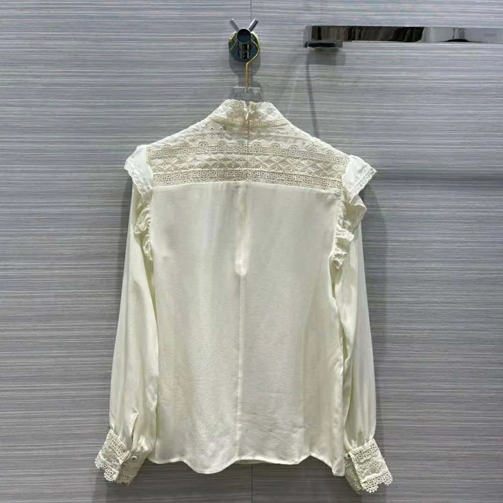 Celine Embroidered Blouse in Silk Crepe for Women