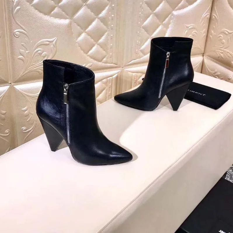 Saint Laurent YSL Niki 105 Asymmetrical Ankle Boot Leather Shoes Black for Women Saint Laurent YSL Niki 105 Asymmetrical Ankle Boot Leather Shoes Black for Women