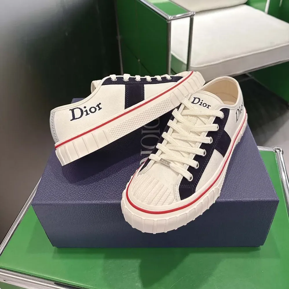 Dior Hooper Low-Top Sneaker White Canvas and Navy Blue Suede Calfskin for Unisex Dior Hooper Low-Top Sneaker White Canvas and Navy Blue Suede Calfskin for Unisex