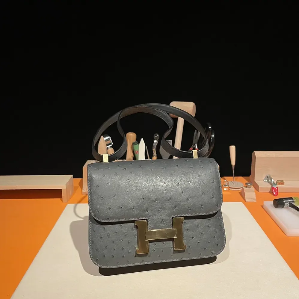 Hermes Constance 24 Bag Nata Ostrich Leather for Women in Silver/Gold