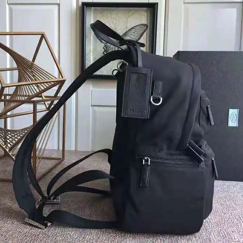 Prada Iconic Nylon Backpack with Timeless for Men in Black Prada Iconic Nylon Backpack with Timeless for Men in Black