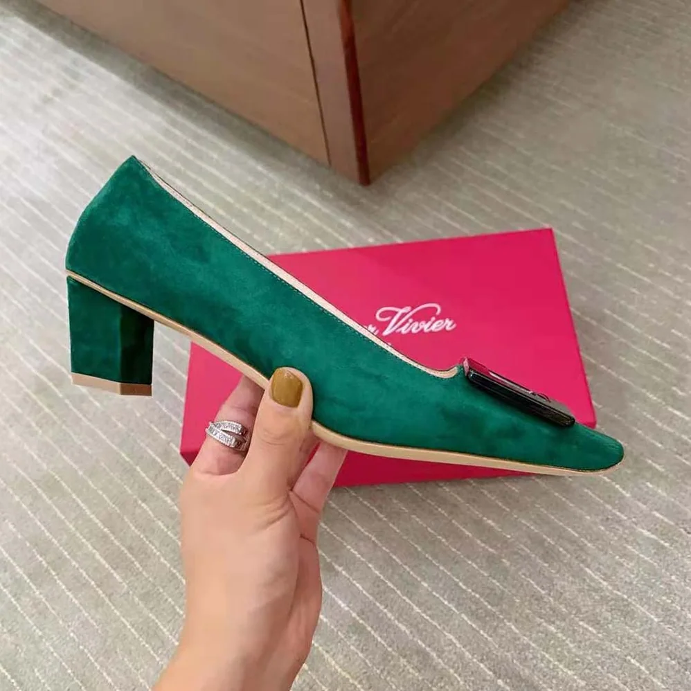 Roger Vivier Belle Vivier Stone Buckle Pumps in Suede for Women Roger Vivier Belle Vivier Stone Buckle Pumps in Suede for Women