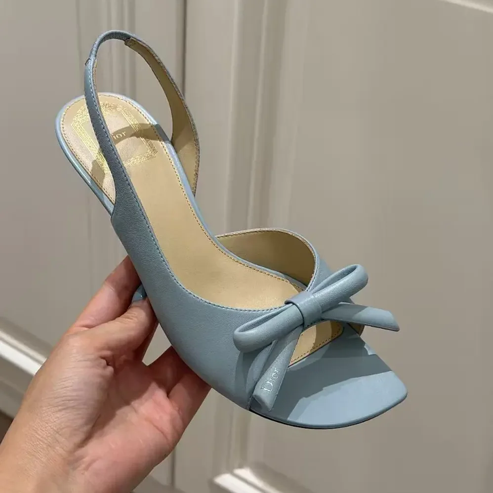 Dior Bow Heeled Slingback Sandal Bleu Ciel Lambskin for Women Dior Bow Heeled Slingback Sandal Bleu Ciel Lambskin for Women