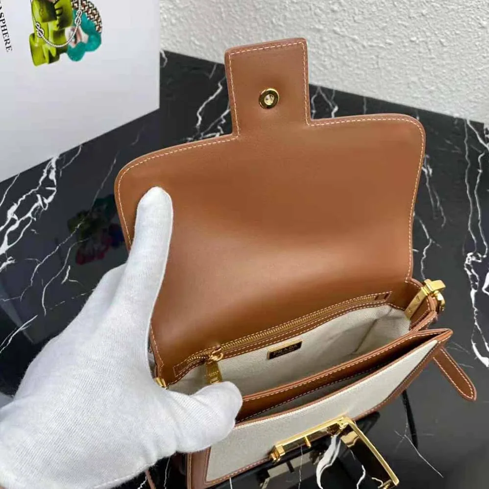 Prada Prada Embleme Bag in Linen Blend and Leather for Women Prada Prada Embleme Bag in Linen Blend and Leather for Women