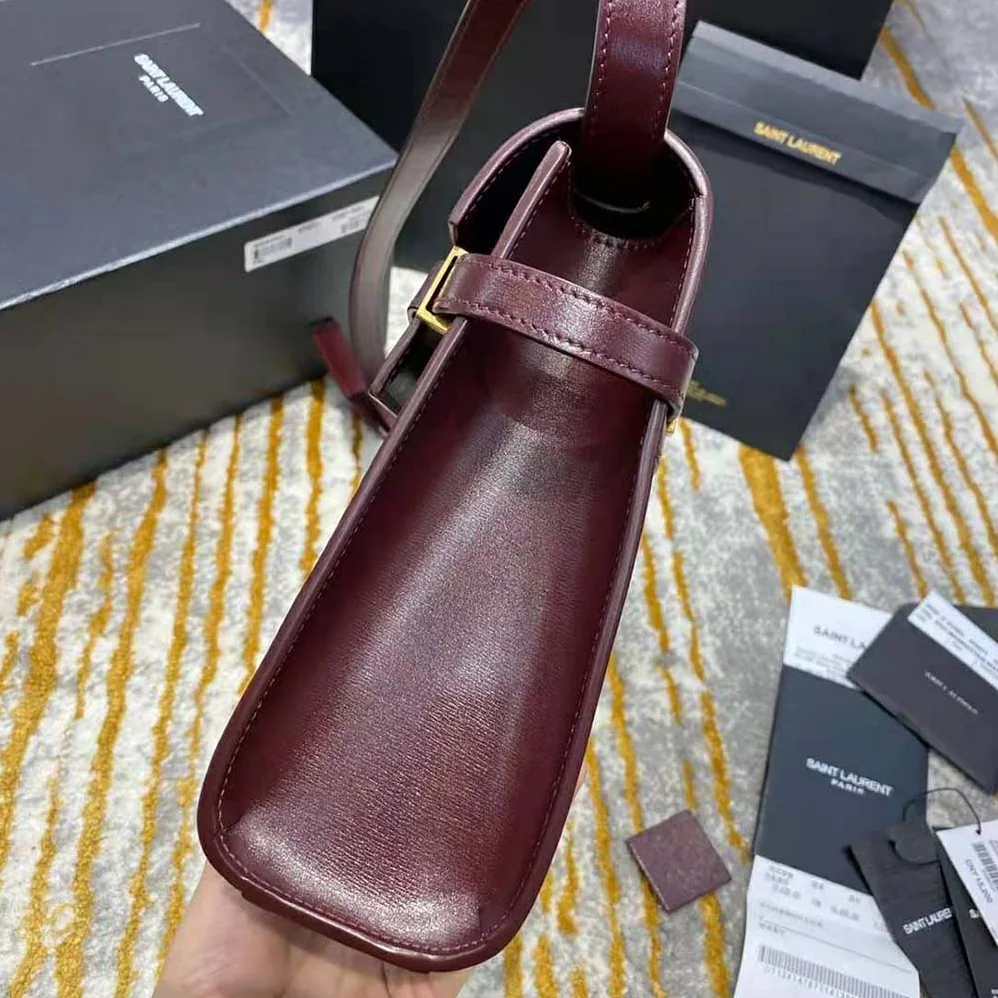 Saint Laurent YSL Manhattan Shoulder Bag in Smooth Leather for Women in Maroon
