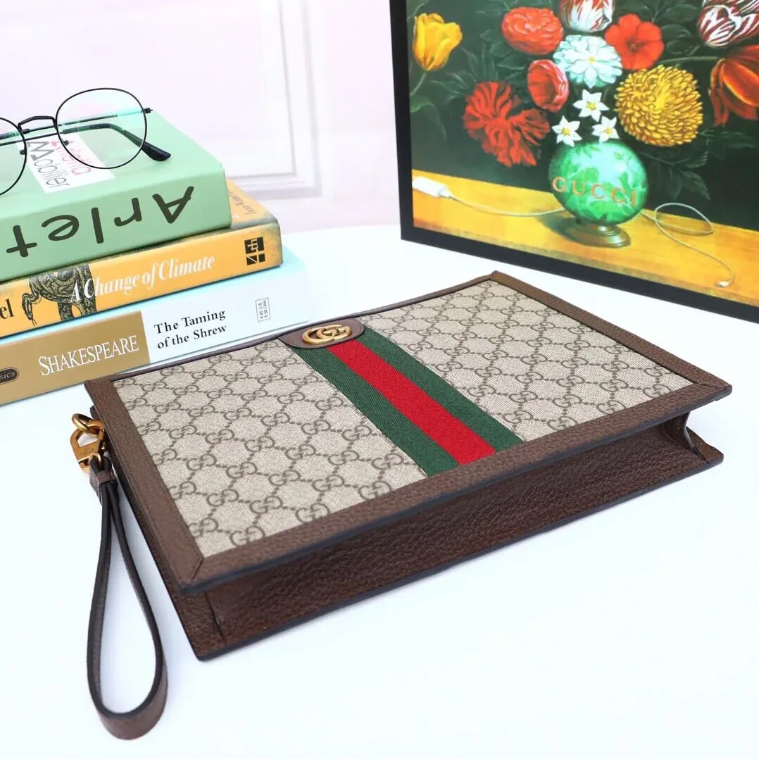 Gucci Ophidia Pouch With Web Beige And Ebony GG Supreme Canvas / Gucci Ophidia Pouch With Web Beige And Ebony GG Supreme Canvas /