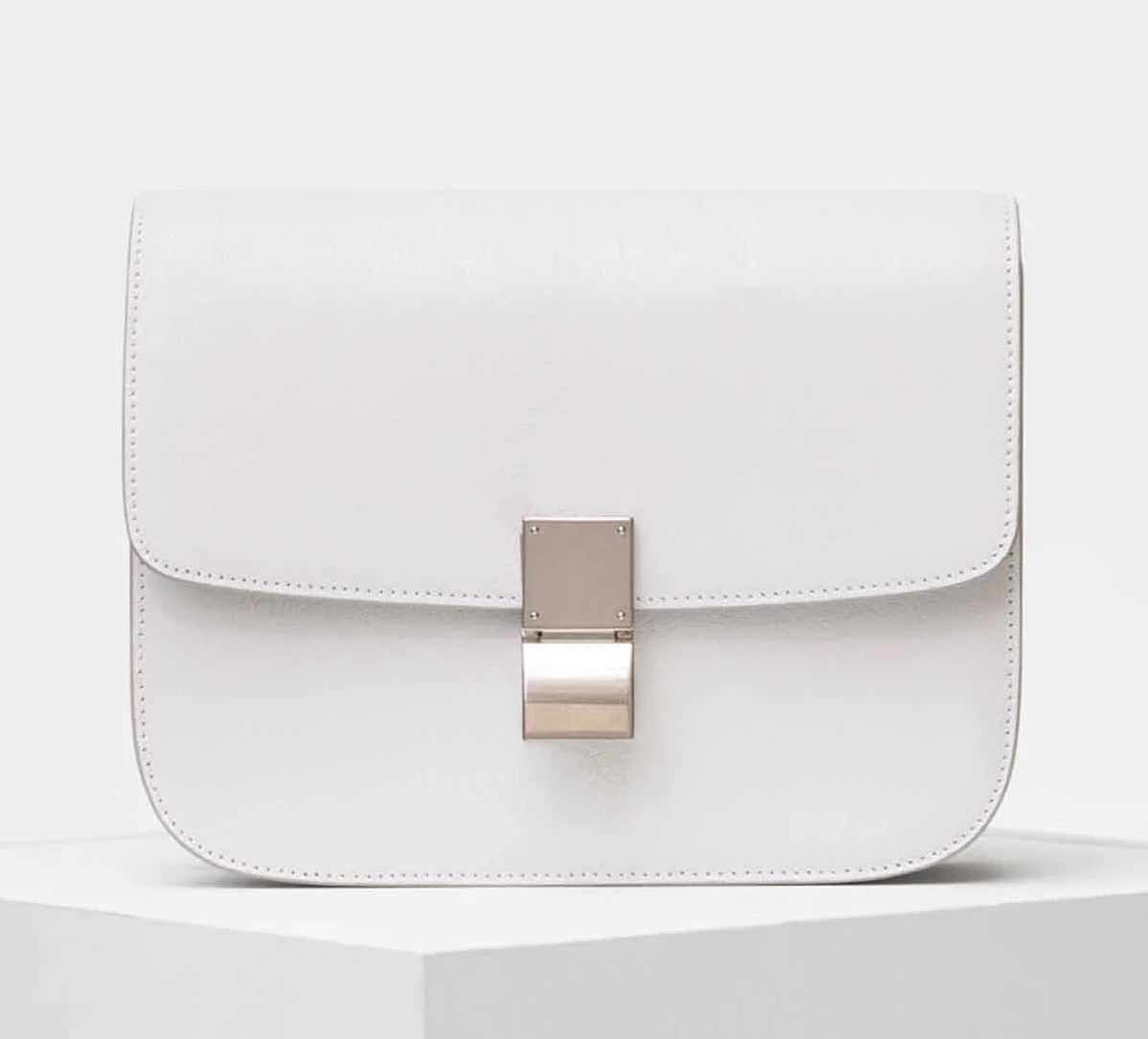 Celine Medium Classic Bag in Box Calfskin Leather in White