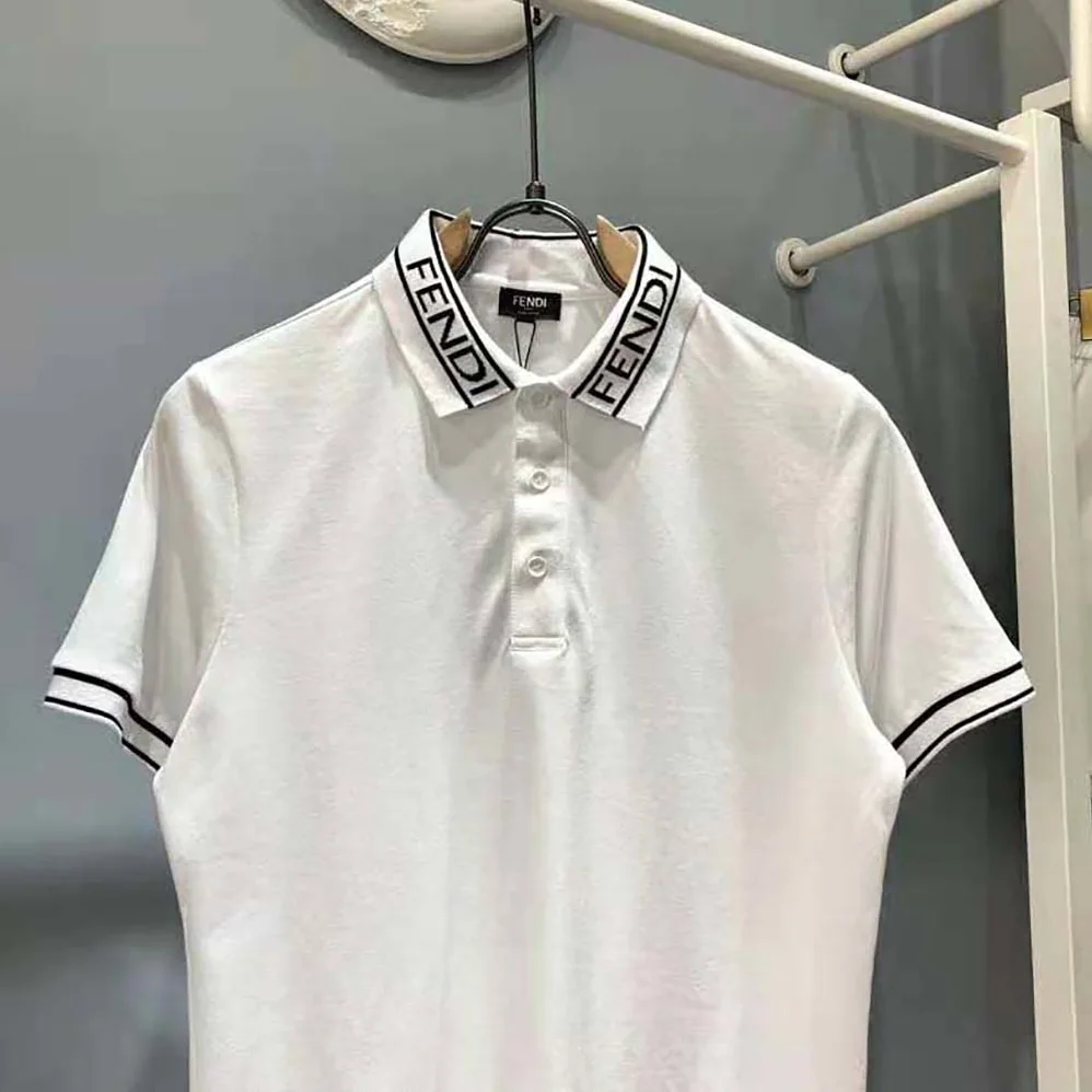 Fendi Polo Shirt White Pique Sweater for Men