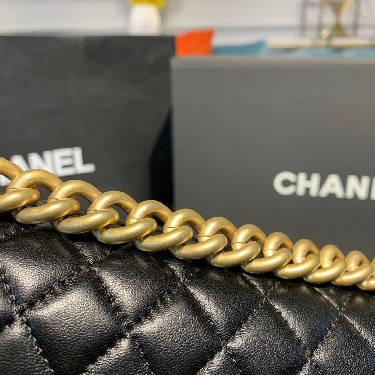 Chanel Boy Medium Crossbody Bag in Black Gold Hardware