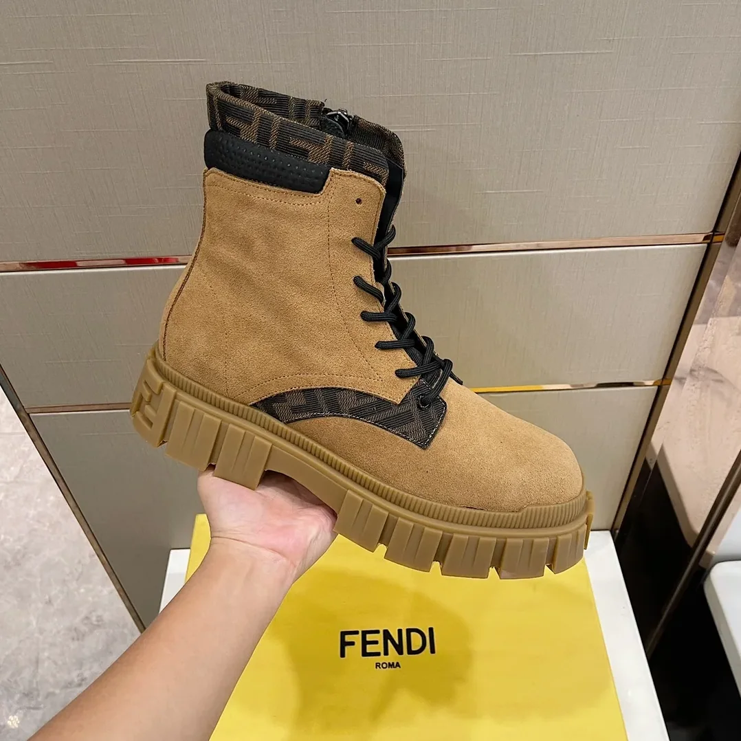 Fendi FD Fendi Force Lace in Up Ankle Boots Brown