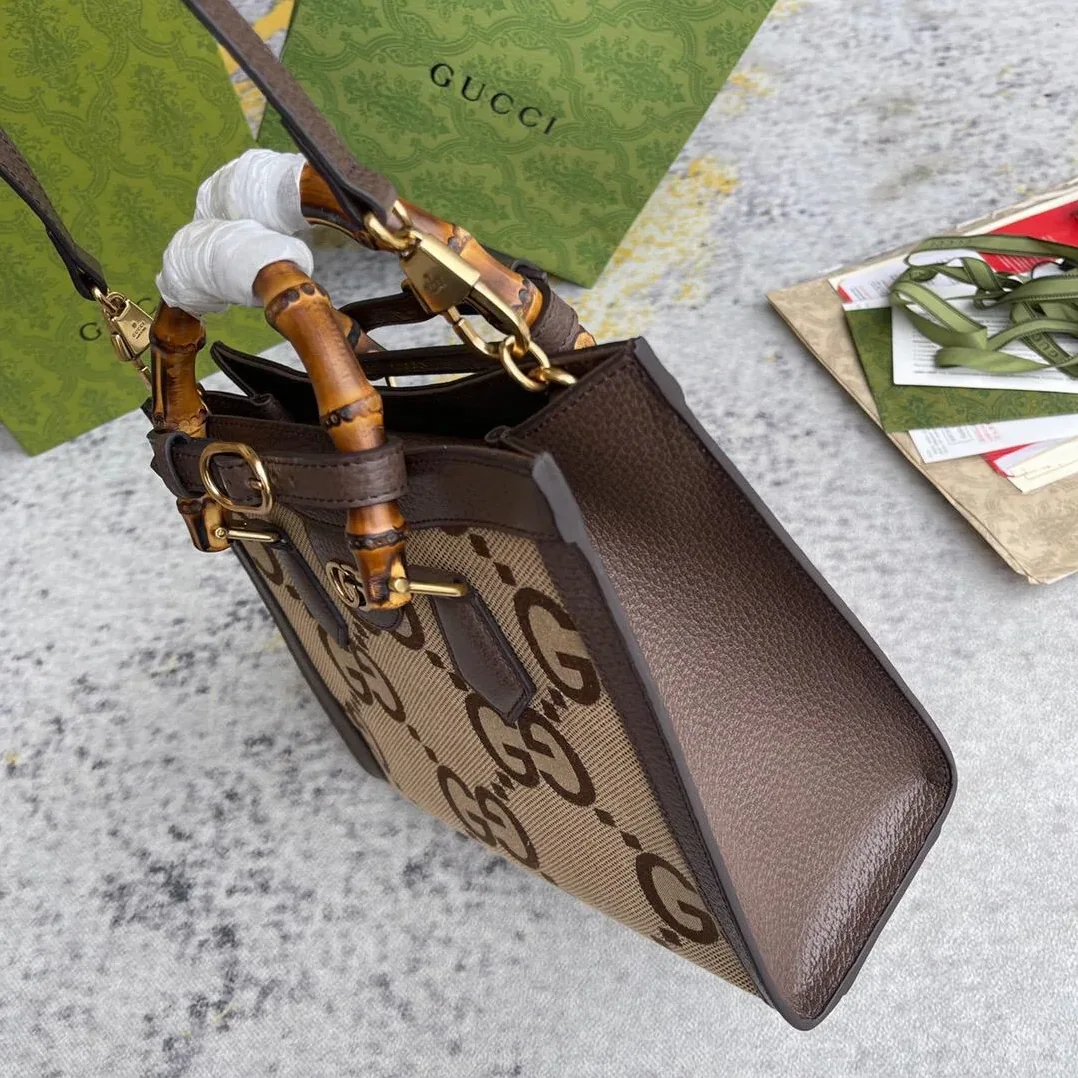 Gucci Diana Jumbo GG Small Tote Bag Camel And Ebony Jumbo GG Canvas Brown /